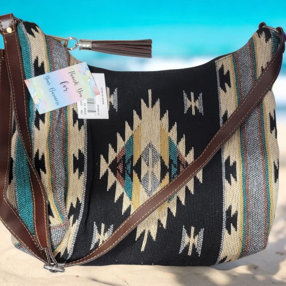 NWT Tribal Patterned Black and Brown Shoulder Bag